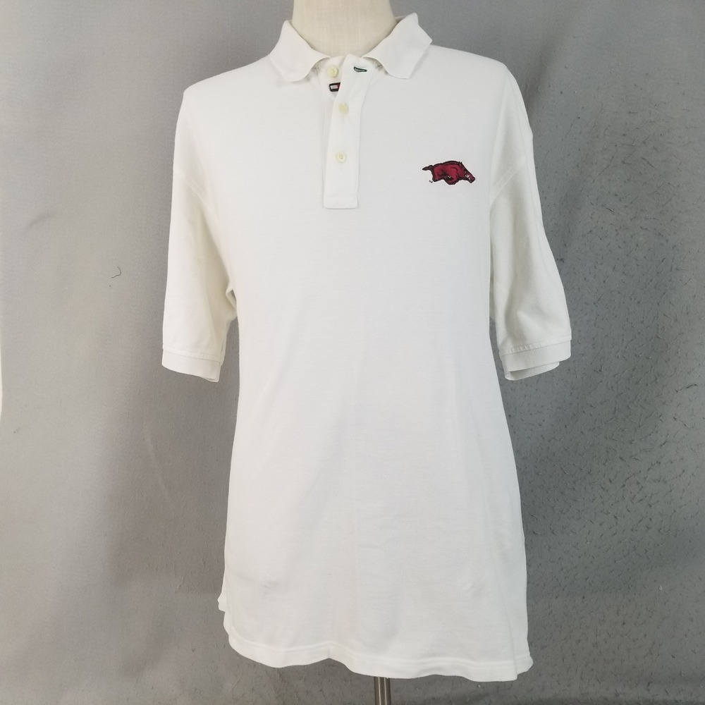 Tommy Hilfiger Polo Men XL White Arkansas Razorbacks Golf Cotton Pique Short Slv